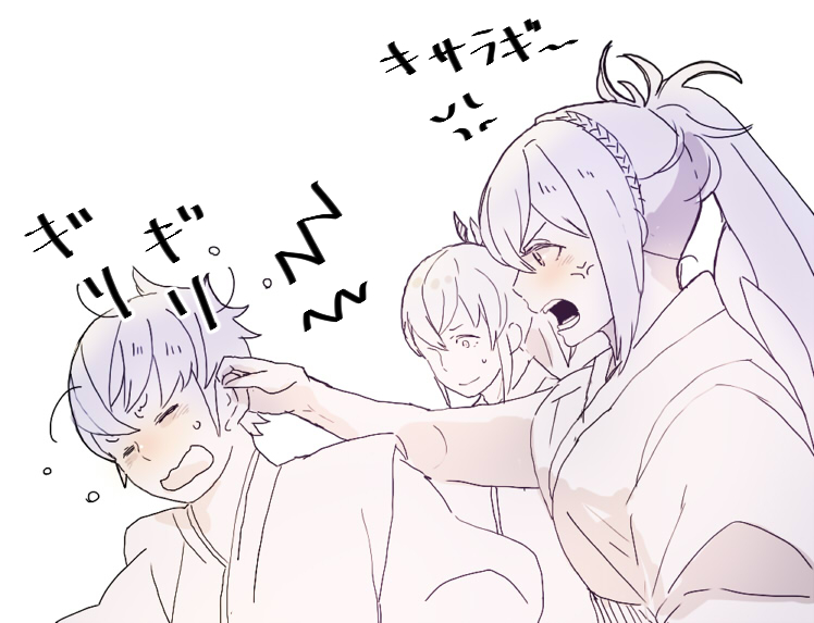 1girl, 2boys, closed_eyes, family, father_and_child, father_and_son, fire_emblem, fire_emblem_fates