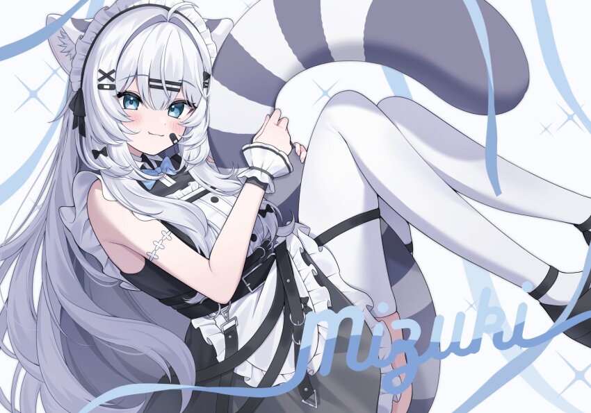 1girl, :3, ahoge, animal_ear_fluff, animal_ears, apron, bandaid, bandaid_on_cheek