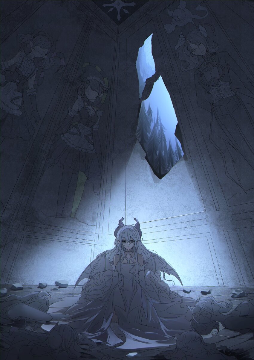 1girl, ariane_the_labrynth_servant, arianna_the_labrynth_servant, arias_the_labrynth_butler, breasts, cameo, cleavage, demon_girl