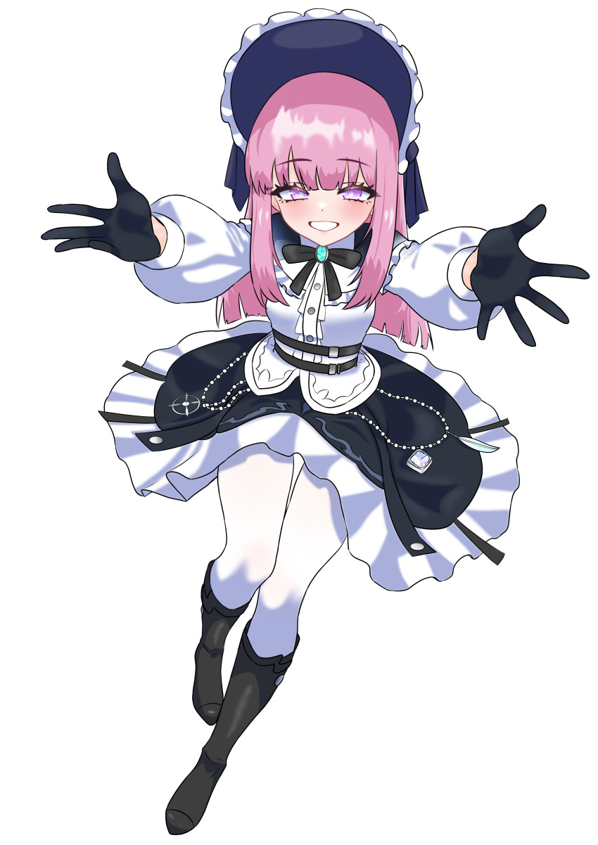 1girl, absurdres, black_gloves, black_skirt, black_survival, blunt_bangs, boots, charlotte_(black_survival)