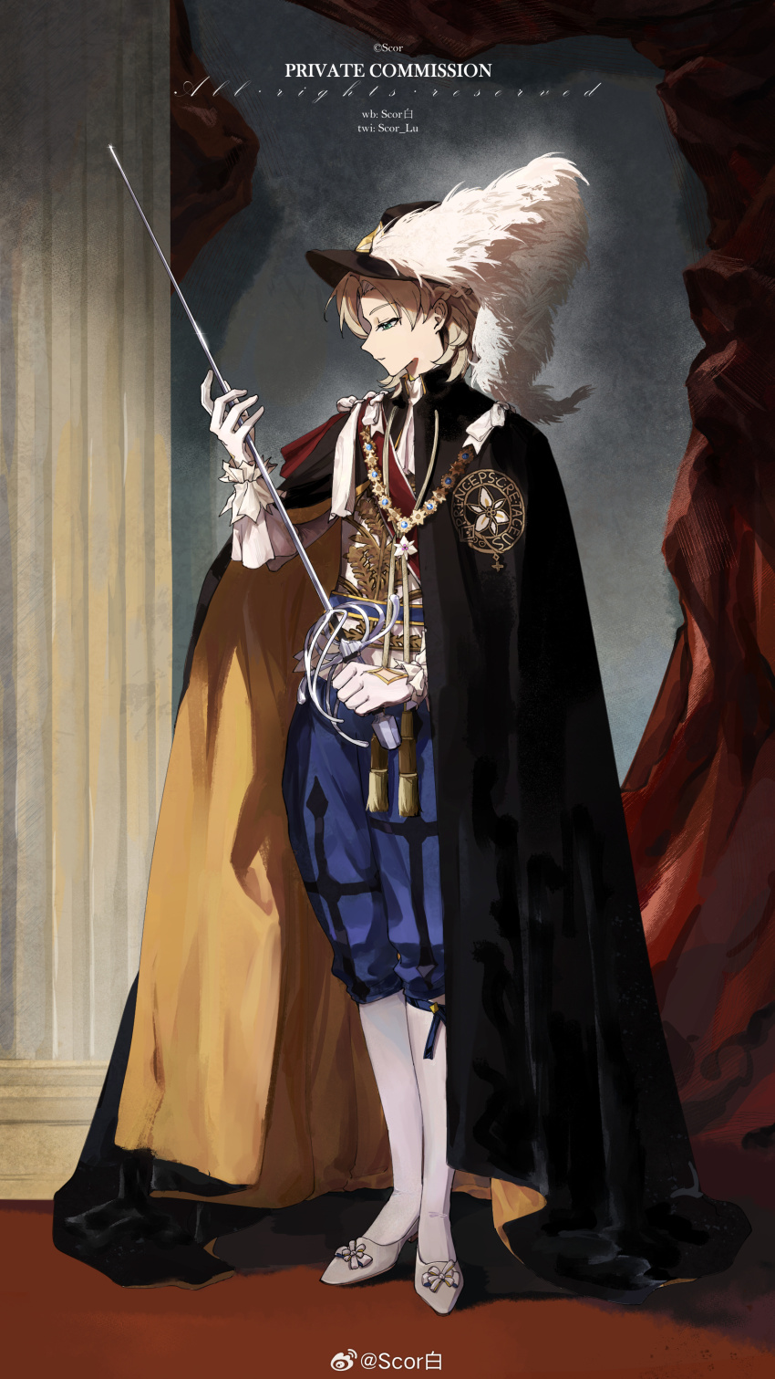 1boy, absurdres, albedo_(genshin_impact), alternate_costume, ascot, belt, black_cloak, black_hat