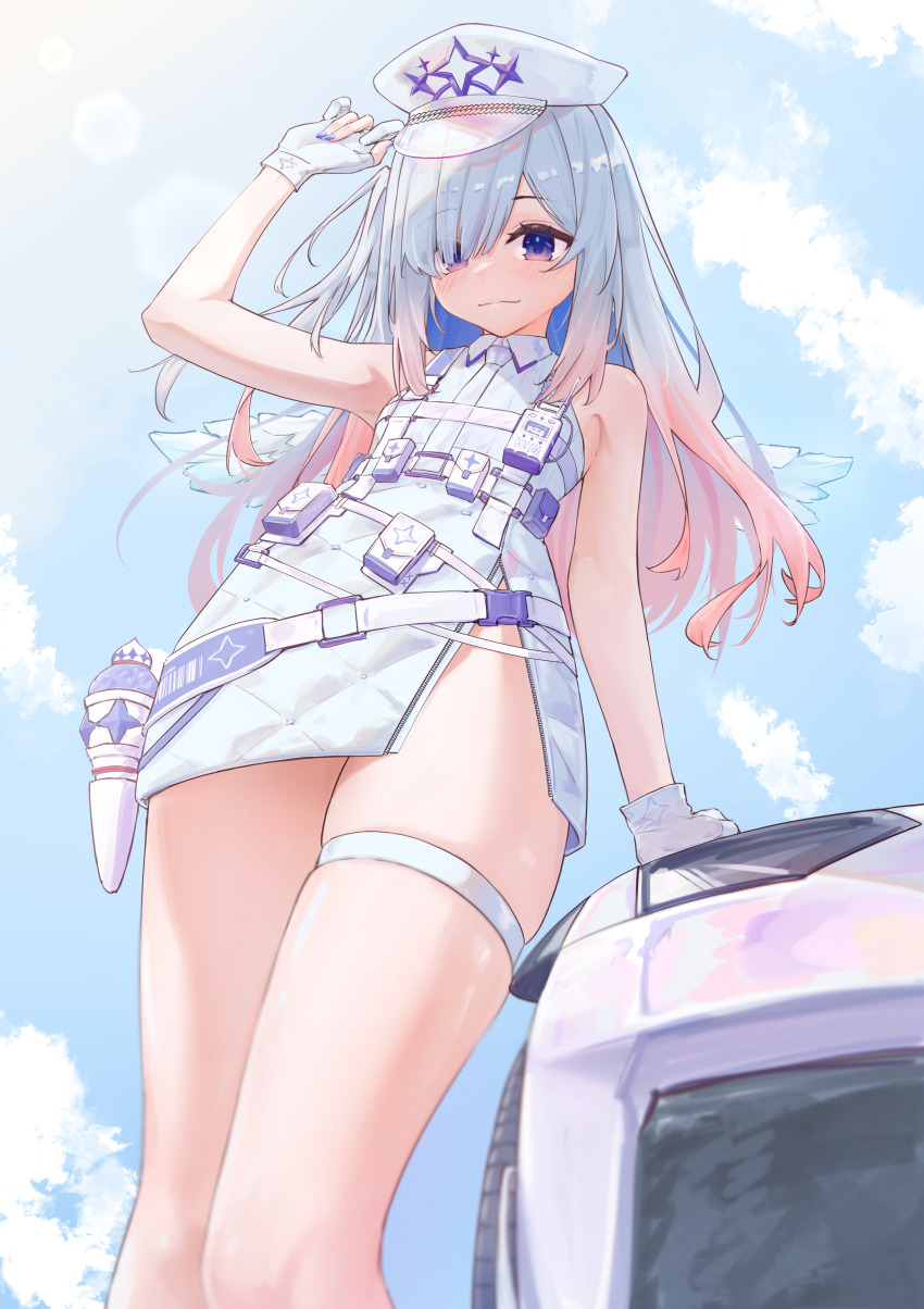 1girl, absurdres, amane_kanata, amane_kanata_(heavenly_guard_mission), angel_wings, armpits, bare_legs, blue_hair
