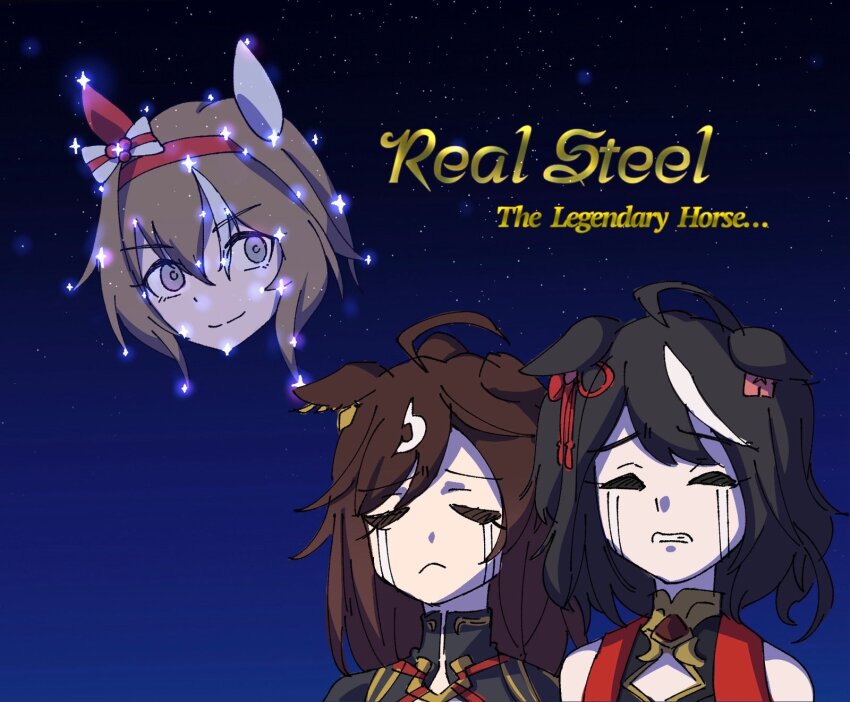 3girls, ahoge, animal_ears, bare_shoulders, black_hair, bow, brown_hair, crying