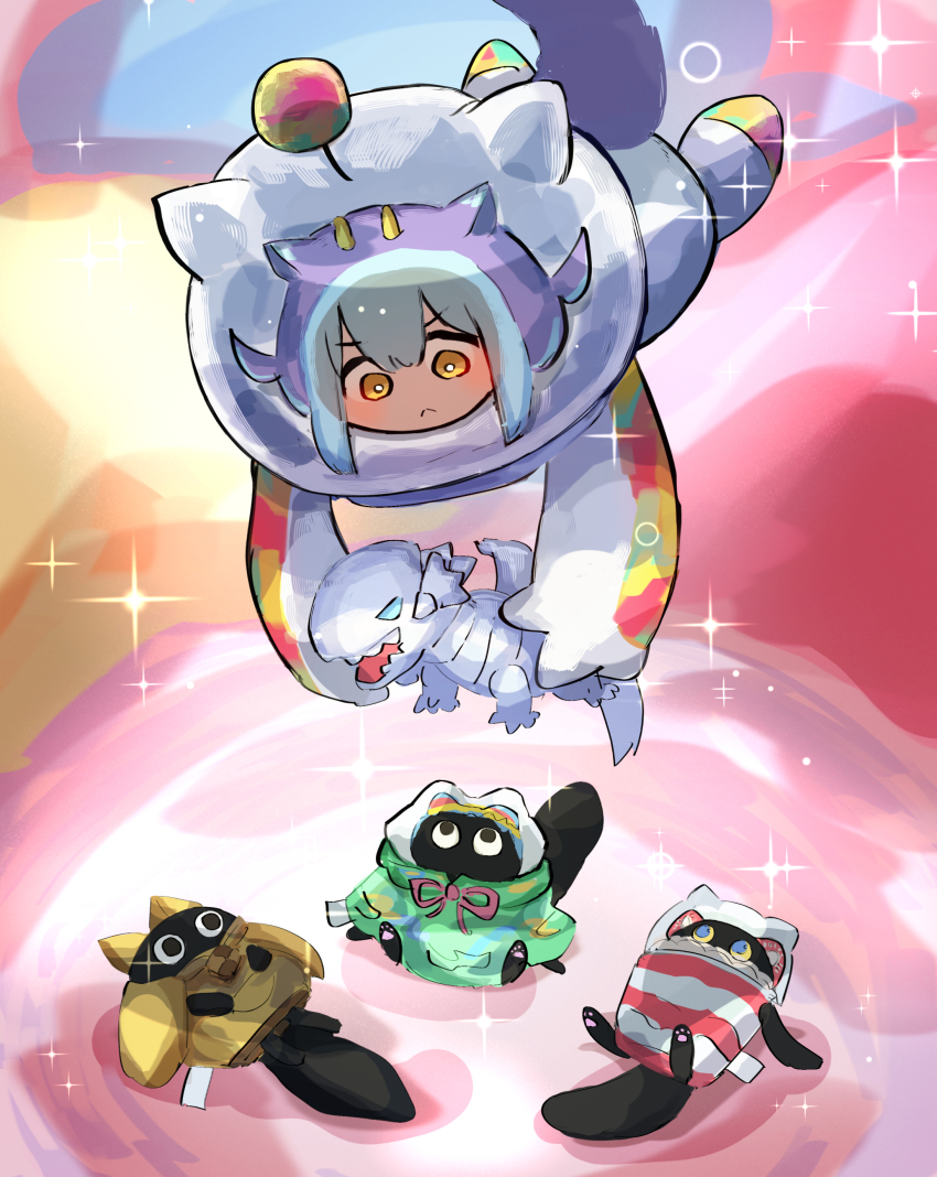 1girl, absurdres, animal-themed_food, animal_hands, black_cat, blue-eyes_white_dragon, cat, cat_paws