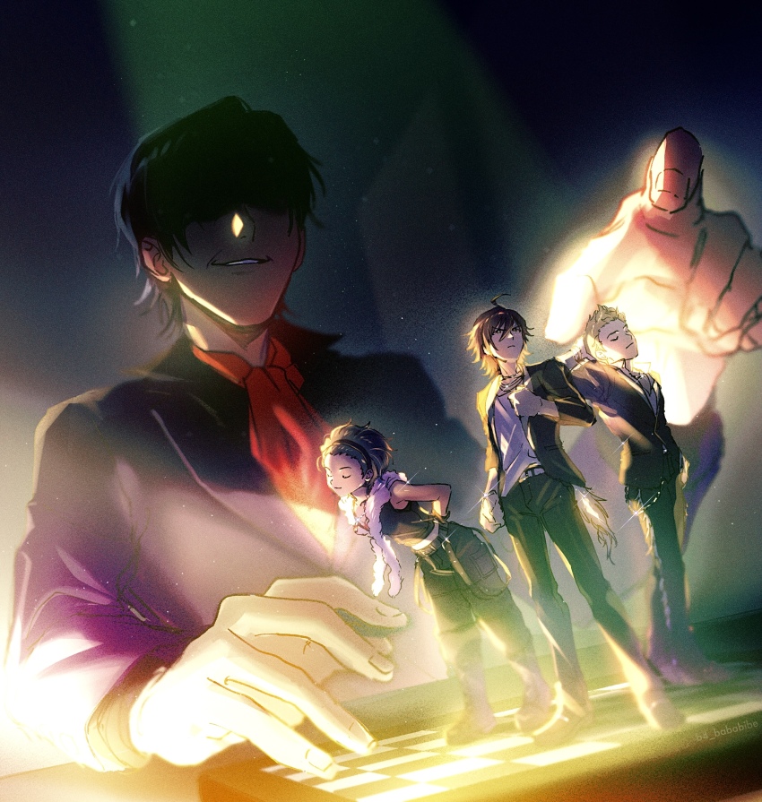 4boys, ahoge, amagase_touma, arm_behind_back, arm_behind_head, b4_bababibe, black_hair, black_jacket