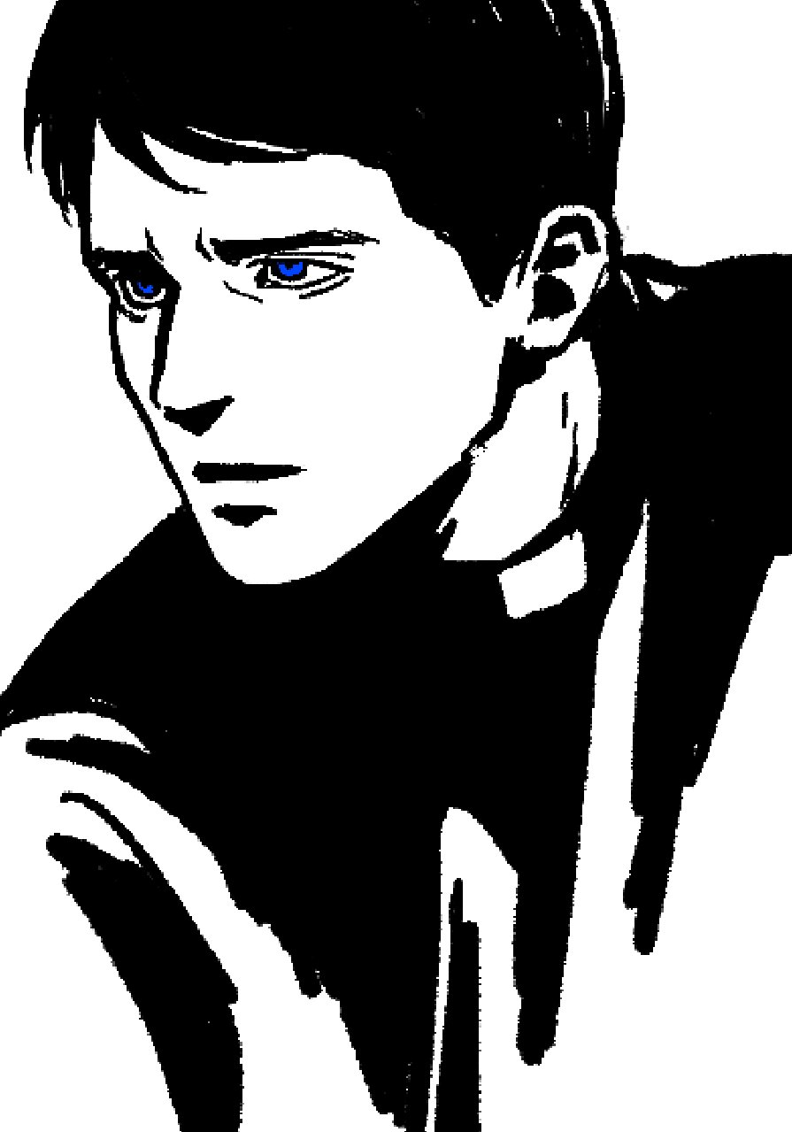 1boy, bags_under_eyes, black_shirt, blue_eyes, closed_mouth, commentary, english_commentary, faith_(game)