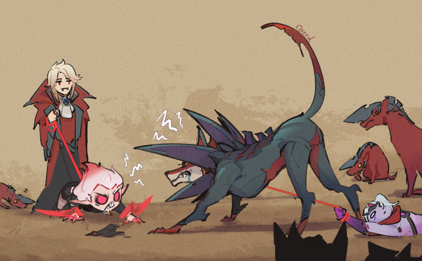 2girls, angry, bird, blood_golem, briar_(league_of_legends), crow, dog, highres