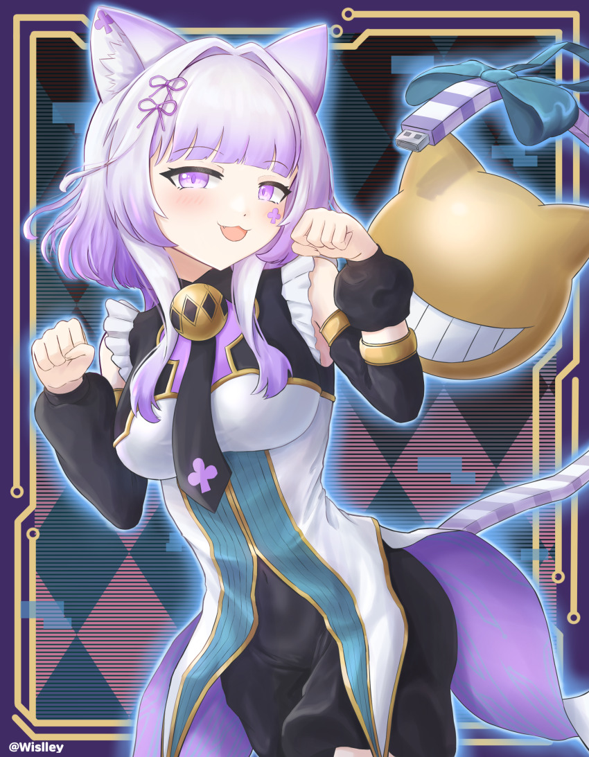 1girl, :3, absurdres, animal_ear_fluff, animal_ears, ascot, bell, blue_bow