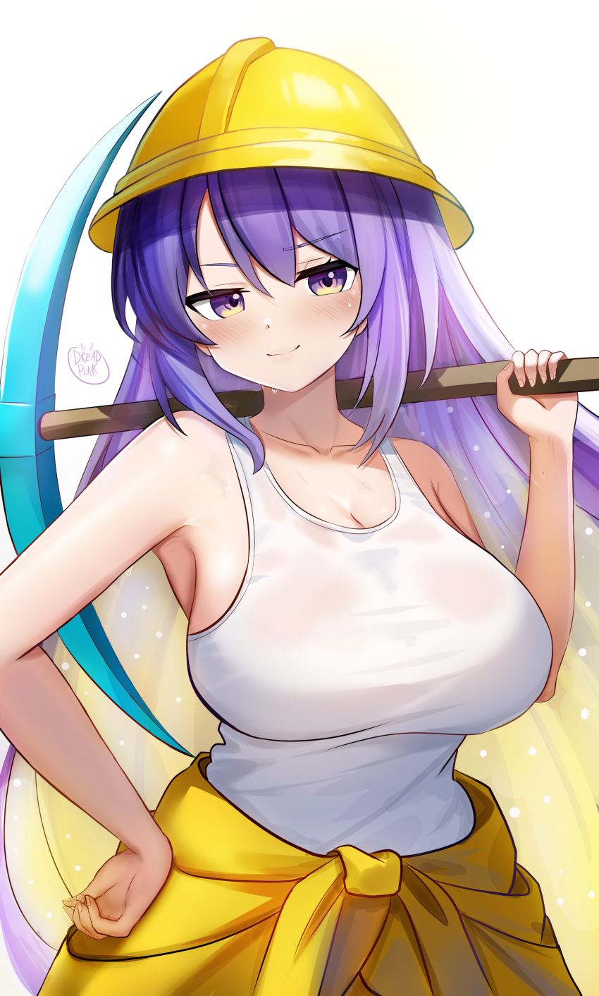 1girl, absurdres, alternate_costume, bare_arms, blonde_hair, breasts, closed_mouth, clothes_around_waist