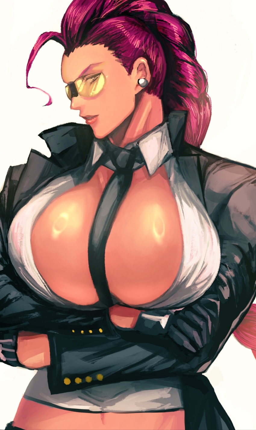 1girl, absurdres, between_breasts, breasts, crimson_viper, crossed_arms, dark-skinned_female, dark_skin