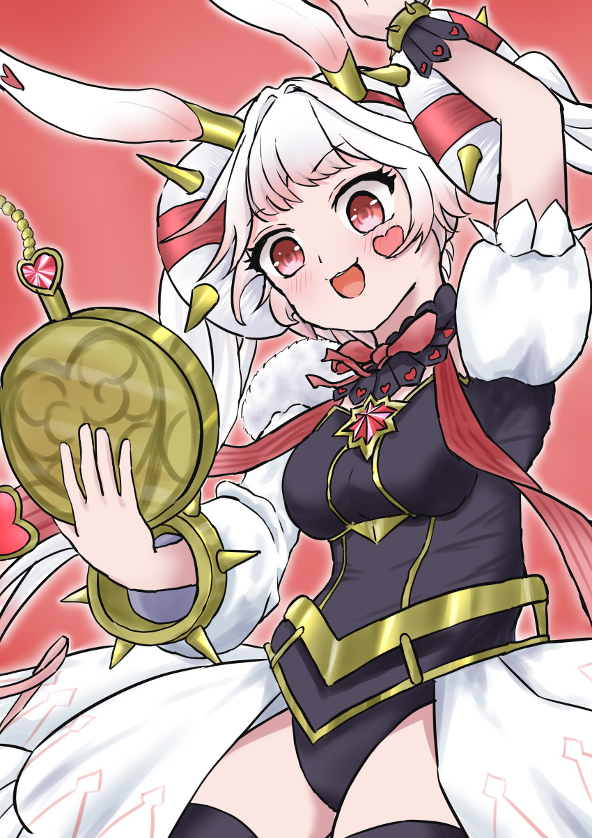 1girl, absurdres, animal_ears, arm_up, black_leotard, blush, bow, bowtie