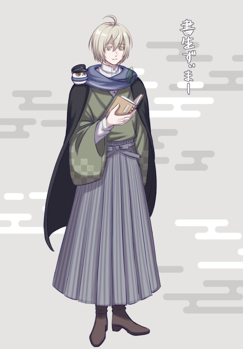 1boy, 39999m, ahoge, animal, animal_on_shoulder, bird, bird_on_shoulder, black_cape