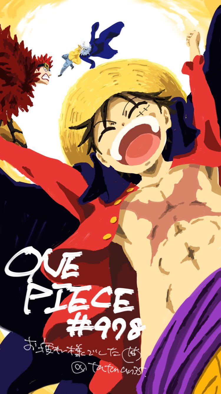 3boys, ^_^, abs, arms_up, blue_coat, cape, clenched_teeth, closed_eyes