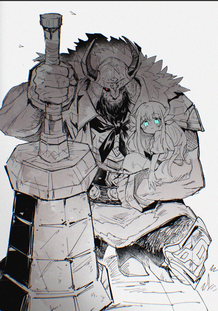 1boy, 1girl, beard, blue_eyes, carrying, carrying_person, dress, ender_lilies_quietus_of_the_knights