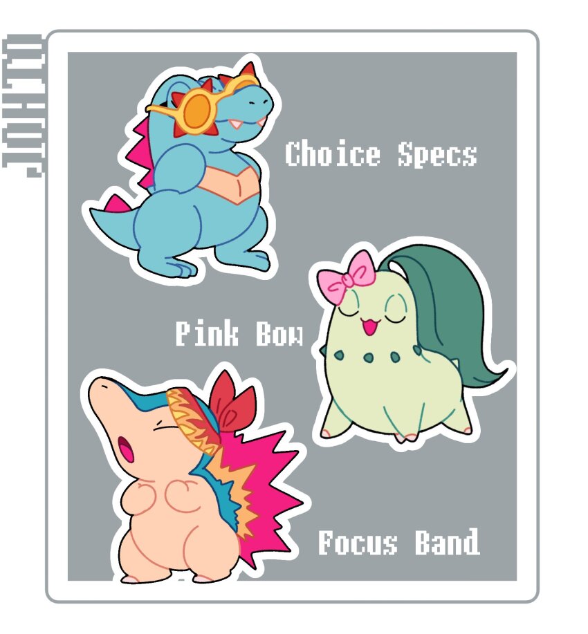 :d, :o, animal_focus, animal_hands, blue_fur, border, bow, chikorita