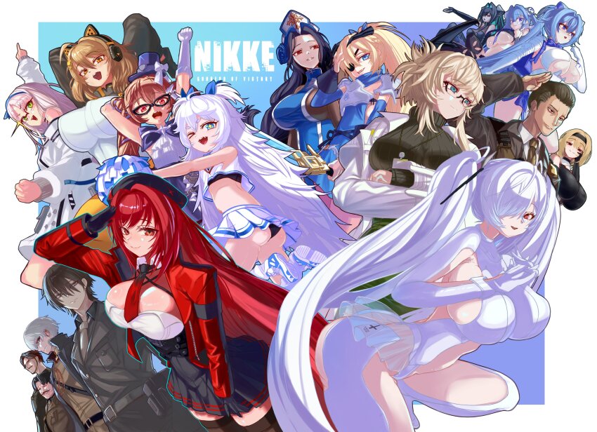 5boys, 6+girls, abe_(nikke), absurdres, anis_(nikke), ass, black_gloves, black_hair