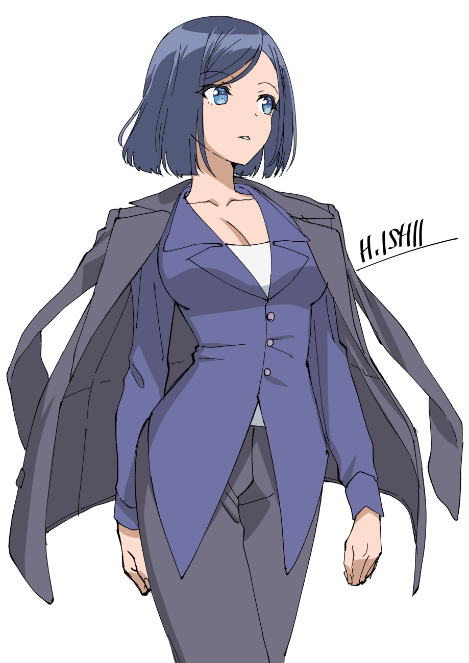 16bit_sensation, 1girl, artist_name, black_jacket, black_pants, blue_eyes, blue_hair, blue_jacket