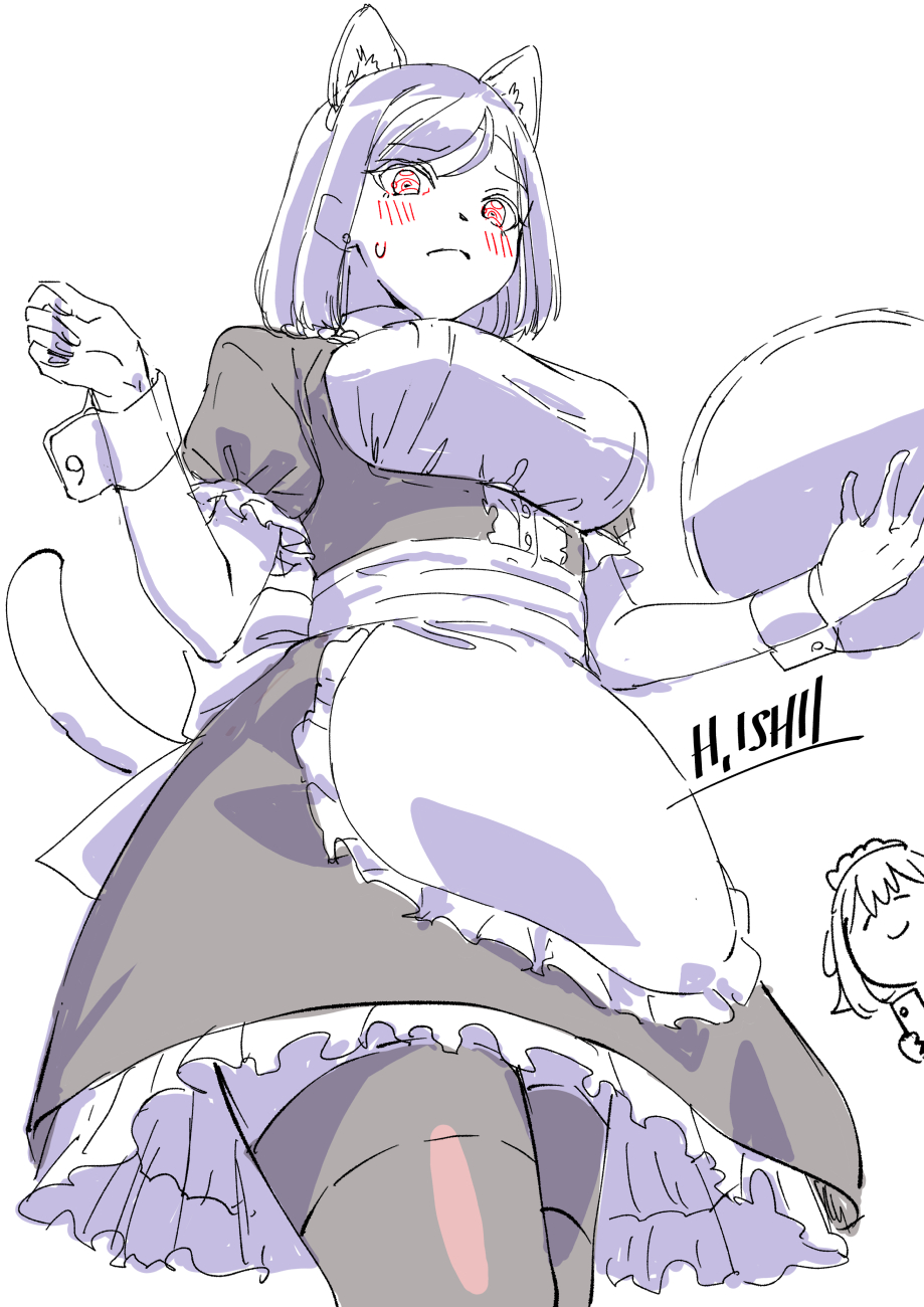 16bit_sensation, 2girls, akisato_konoha, alternate_costume, animal_ears, apron, artist_name, back_bow