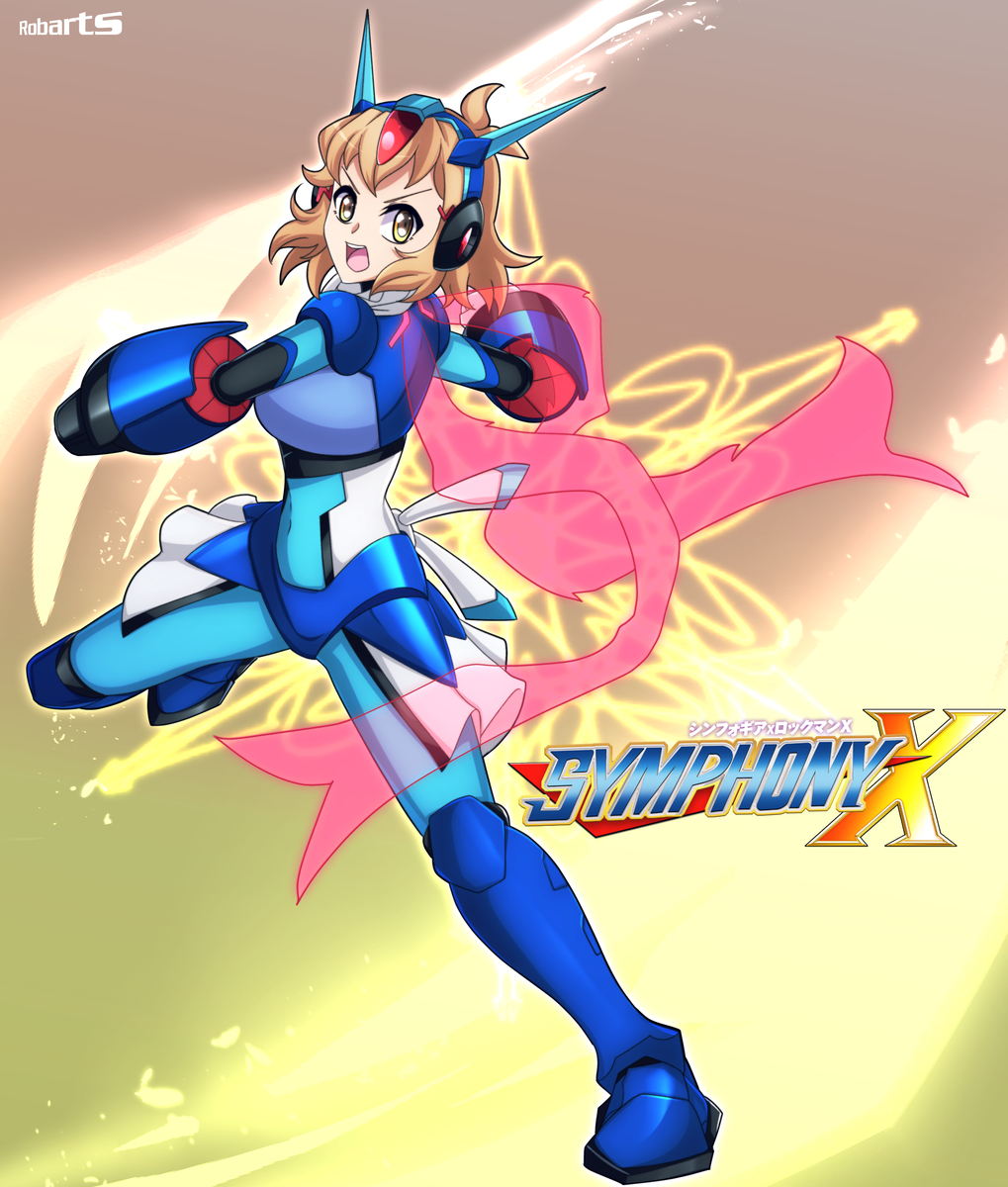 1girl, arm_cannon, armor, artist_name, blue_armor, blue_shorts, bodysuit, breasts