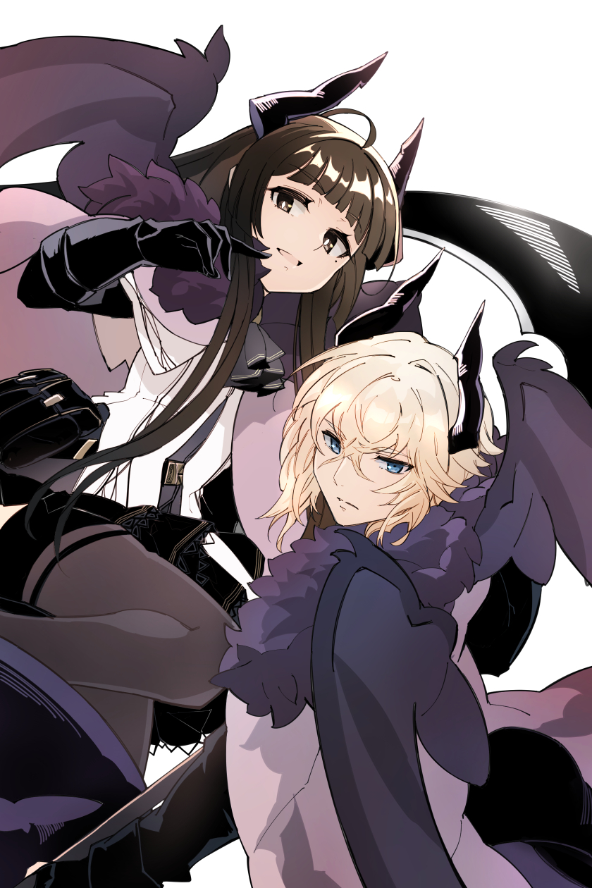1boy, 1girl, :d, ahoge, arknights, black_gloves, black_shorts, blonde_hair