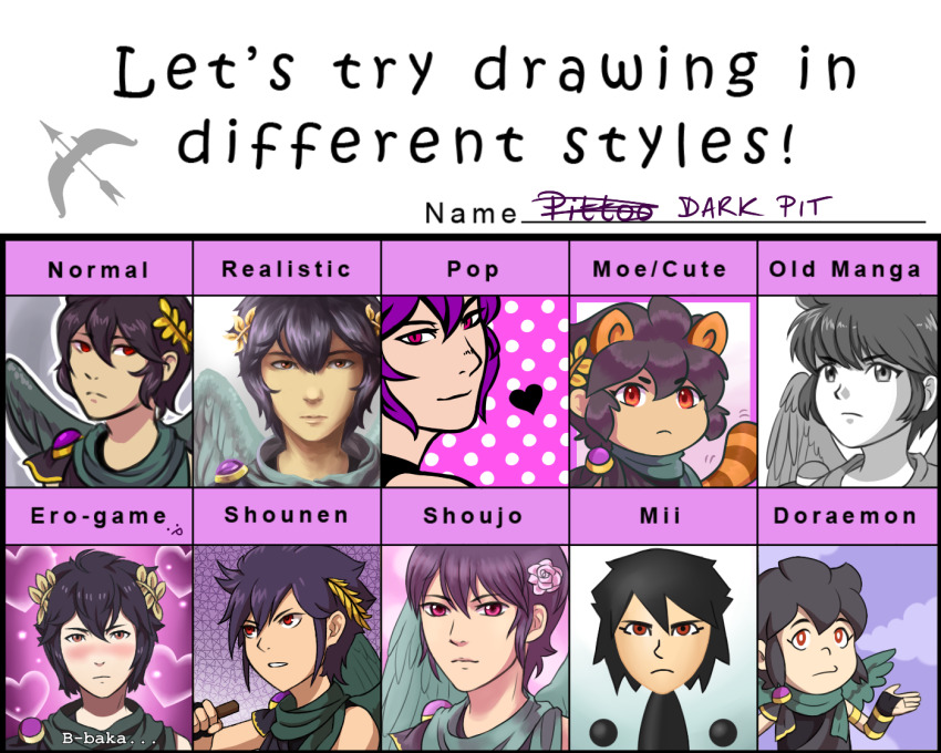 angel, angel_wings, animal_ears, black_hair, blush, character_name, dark_pit, doraemon