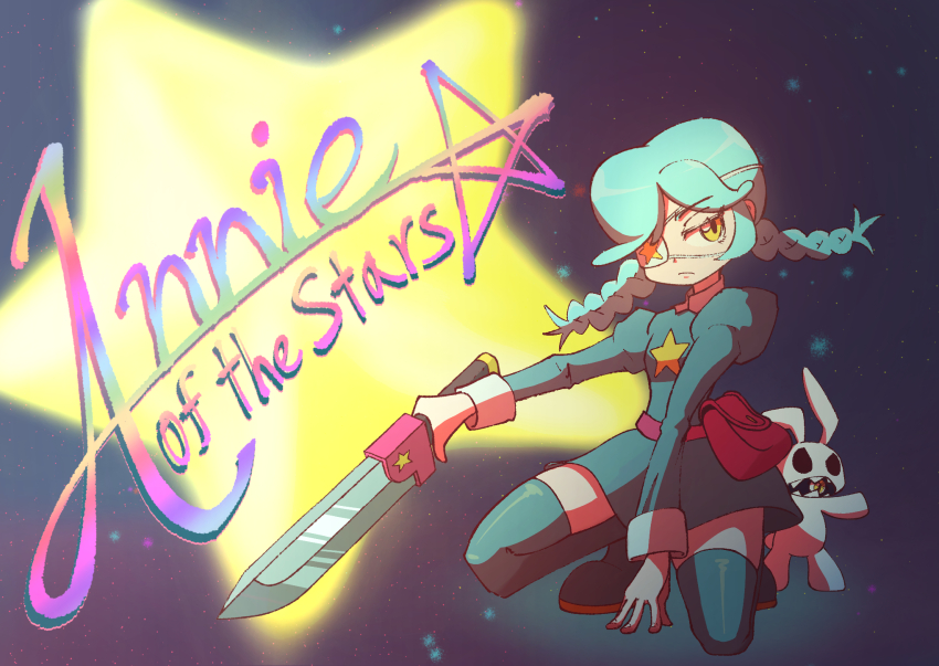 1563ichikorosan, 1girl, annie_(skullgirls), belt_pouch, boots, braid, character_name, dress