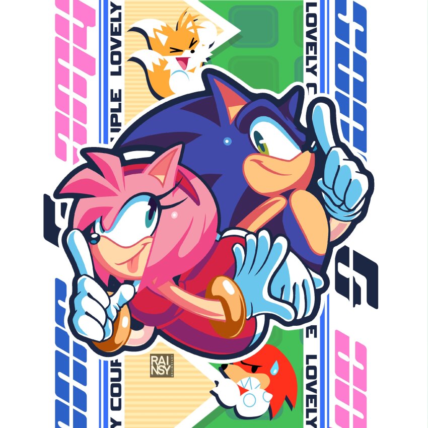 >_<, 1girl, 3boys, :p, absurdres, amy_rose, english_text, furry