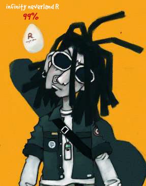 1boy, black_hair, closed_mouth, colored_skin, commentary_request, cyanporoco, dog_tags, dreadlocks