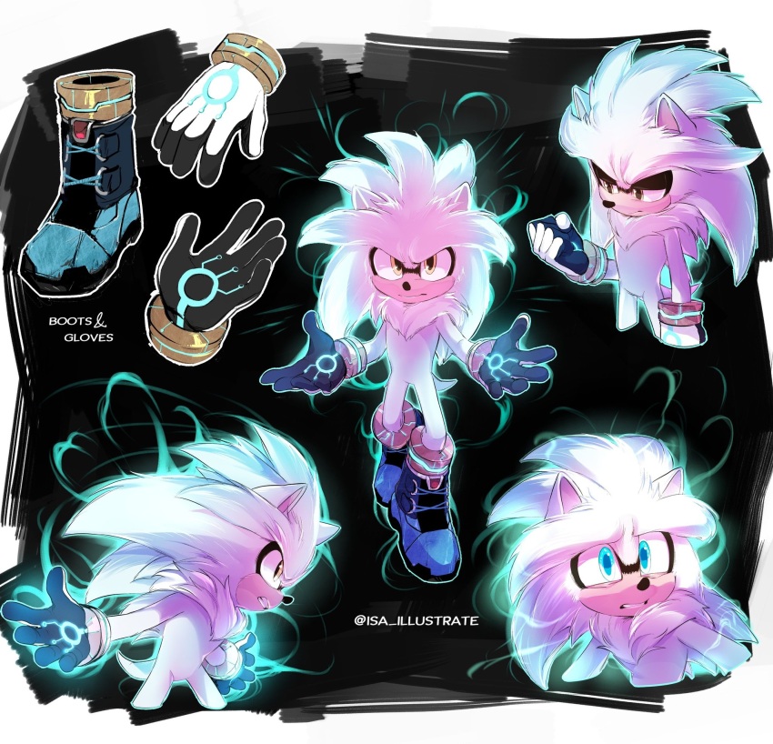 boots, flying, gloves, grey_fur, grey_hair, hedgehog, highres, isa_illustrate