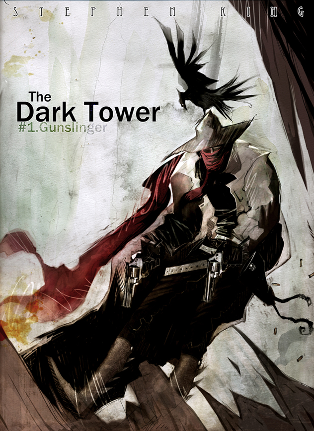 1boy, bird, black_coat, black_pants, boots, brown_boots, coat, commentary_request, cowboy_hat, cyanporoco, dual_wielding, full_body, grey_hat, gun, handgun, hat, holding, holding_gun, holding_weapon, korean_commentary, looking_at_viewer, male_focus, pants, red_scarf, revolver, scarf, sitting, solo, the_dark_tower, weapon