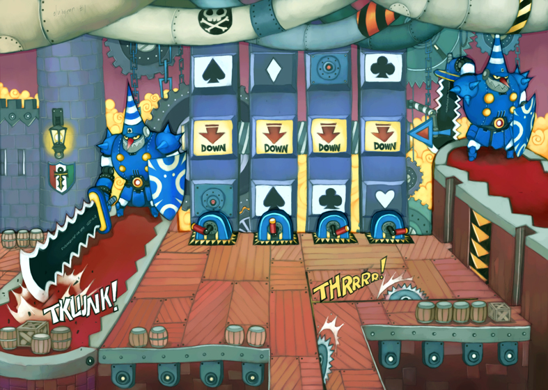 barrel, box, chain, circular_saw, club_(shape), commentary_request, cyanporoco, diamond_(shape)