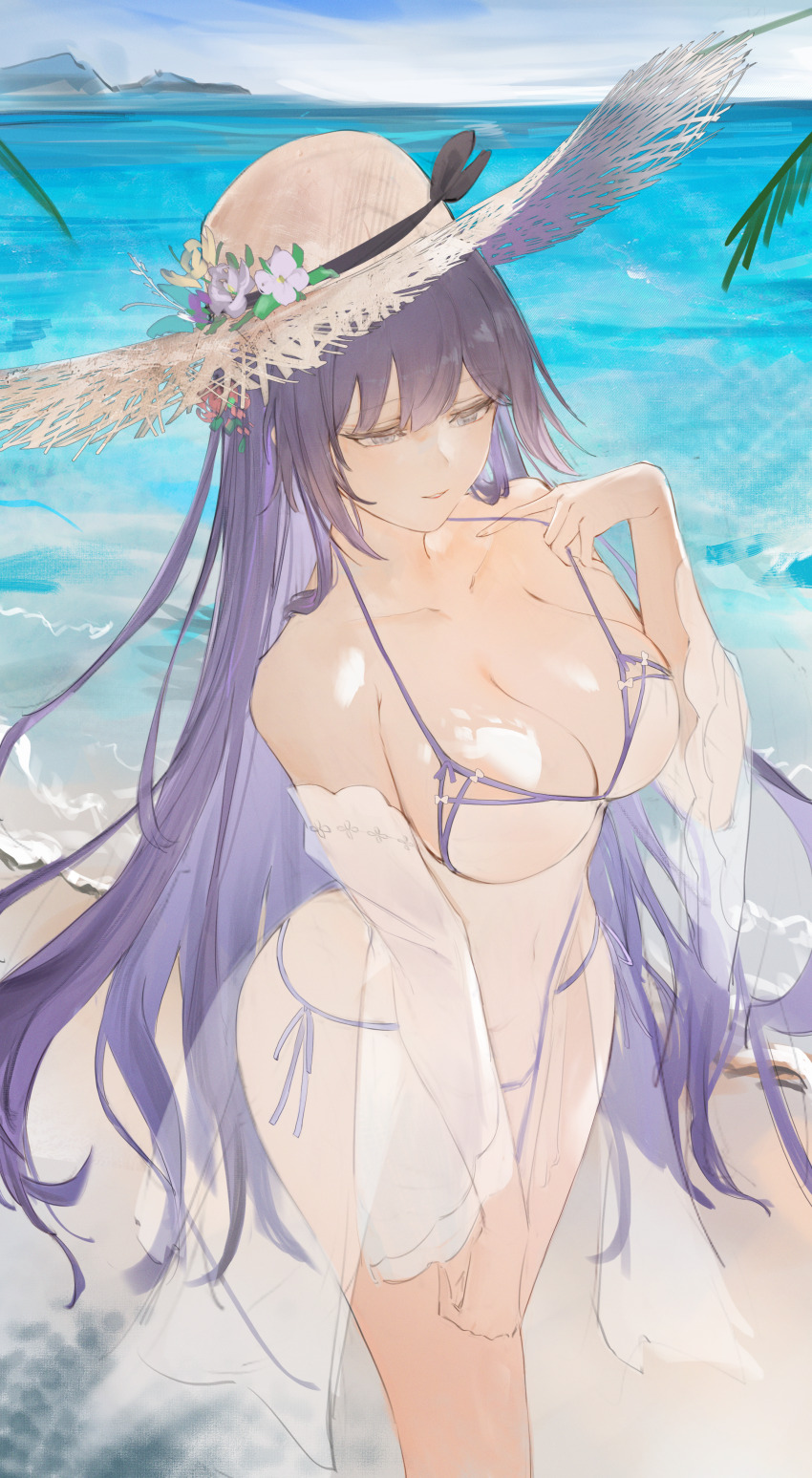 1girl, absurdres, azur_lane, bikini, bow, bow_bikini, breasts, cleavage