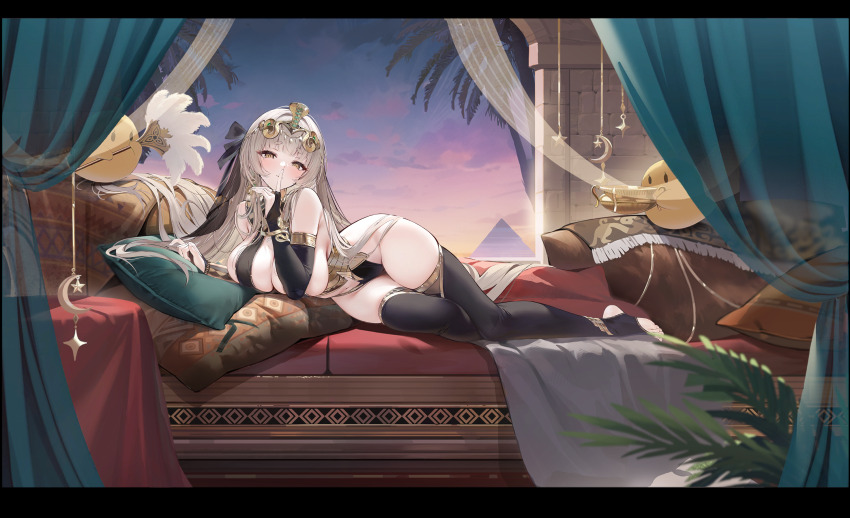 1girl, ancient_egyptian, ancient_egyptian_architecture, ancient_egyptian_clothes, armlet, azur_lane, bare_shoulders, bartolomeo_colleoni_(azur_lane)