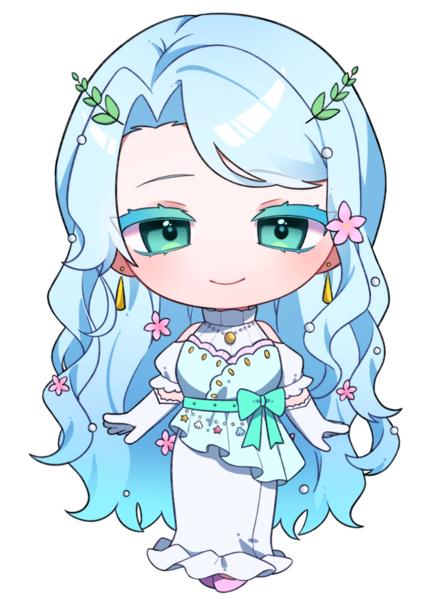 1girl, adria_anthelia, blue_hair, blush, bond_en, bondlive, chibi, closed_mouth