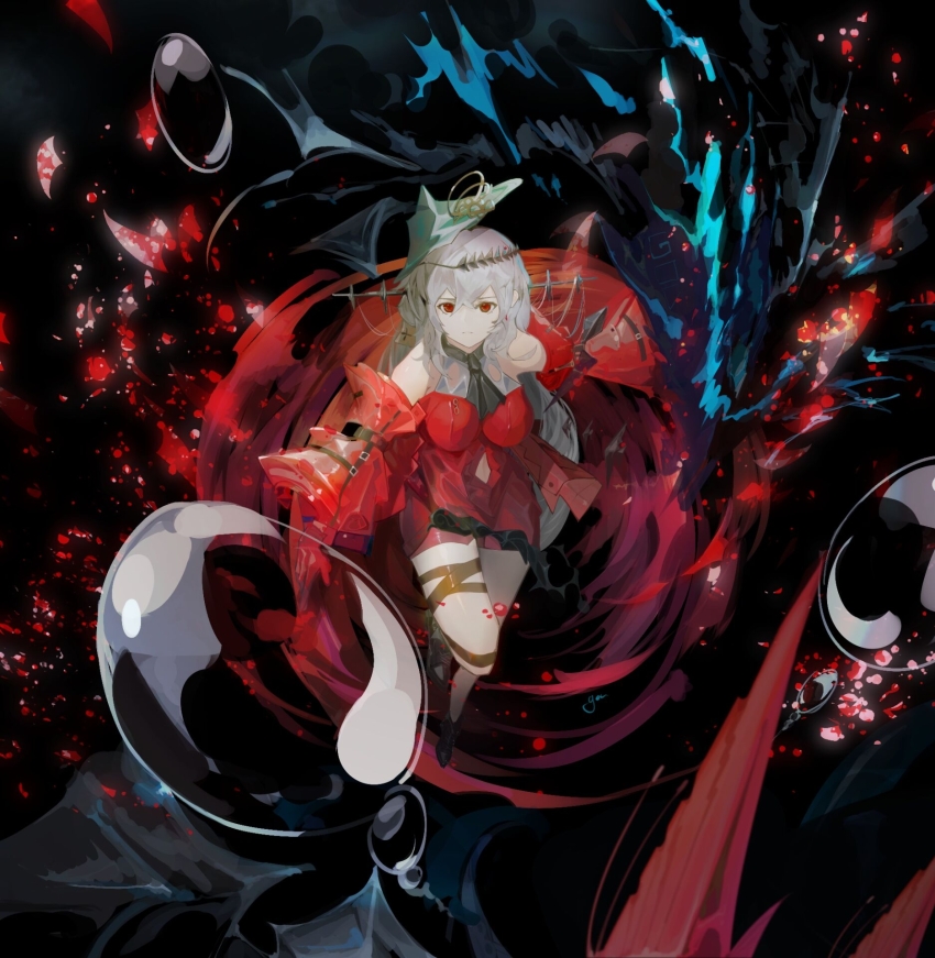 1girl, air_bubble, aqua_gloves, aqua_hat, arknights, ascot, bare_shoulders, black_ascot