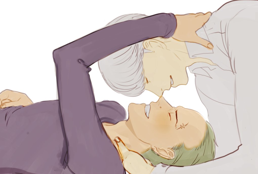 2boys, adam's_apple, black_shirt, blonde_hair, blush, closed_eyes, collared_shirt, face-to-face