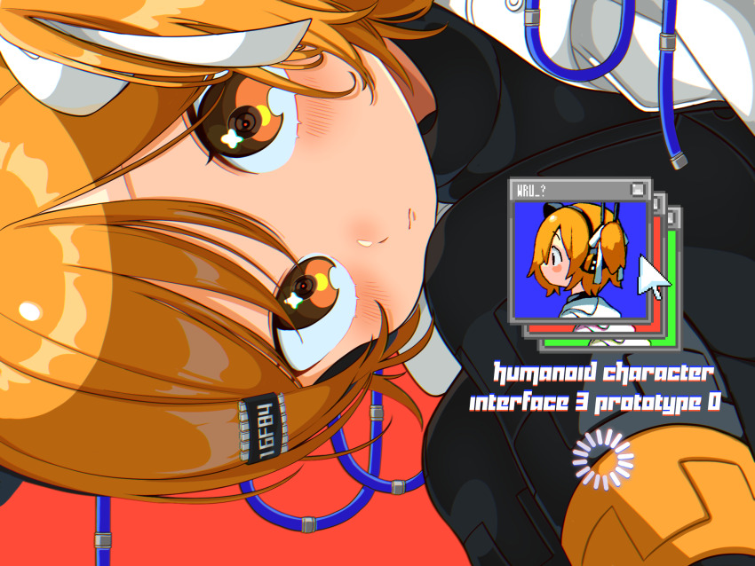 1girl, adachi_rei, android, artificial_eye, black_pantyhose, black_shirt, blush, cable