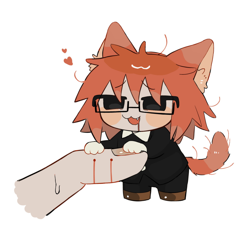 1boy, 1other, :3, animal_ears, bite_mark, black_eyes, bleeding, blood