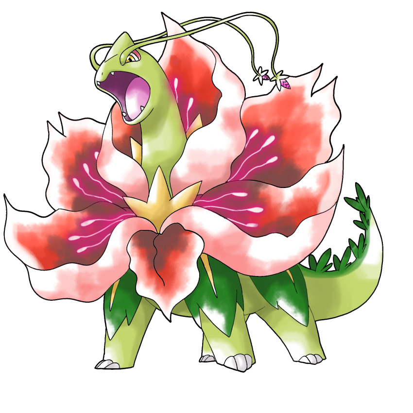 claws, fakemon, fangs, full_body, gen_2_pokemon, highres, looking_down, mega_pokemon_(other)