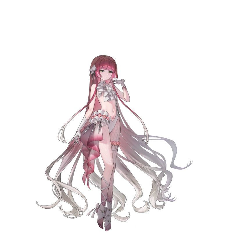 1girl, ascot, asymmetrical_gloves, asymmetrical_legwear, asymmetrical_one-piece_swimsuit, calypso_(last_origin), clawed_gauntlets, closed_mouth