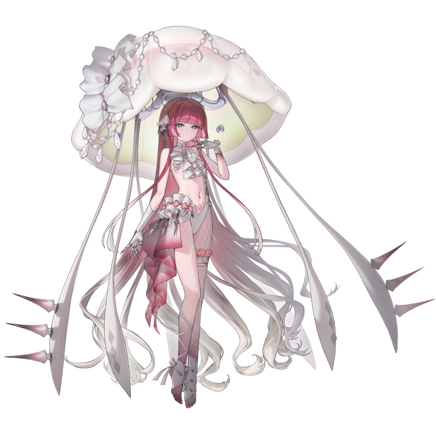 1girl, ascot, asymmetrical_gloves, asymmetrical_legwear, asymmetrical_one-piece_swimsuit, calypso_(last_origin), clawed_gauntlets, closed_mouth