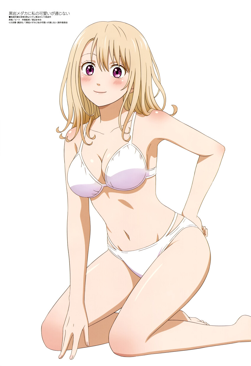 1girl, absurdres, bare_shoulders, bikini, blonde_hair, blush, breasts, cleavage