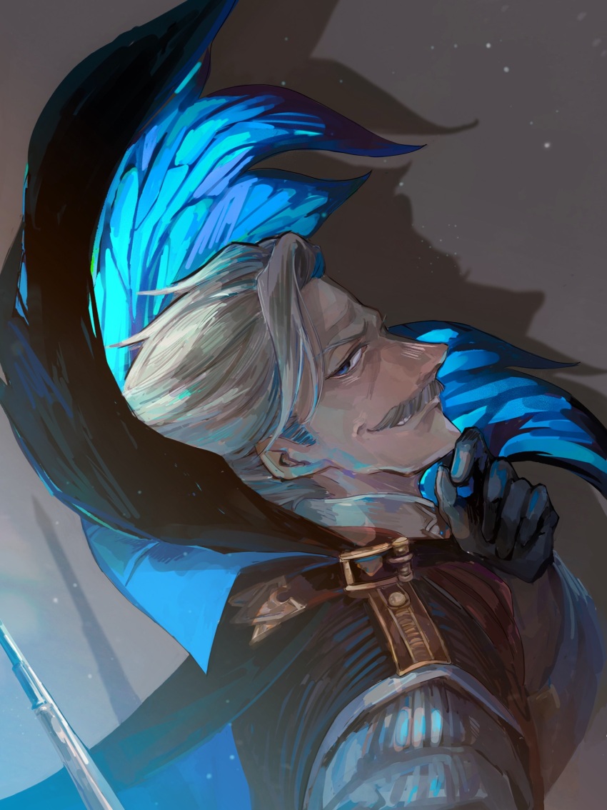 1boy, black_gloves, drop_shadow, facial_hair, fate/grand_order, fate_(series), from_side, gloves