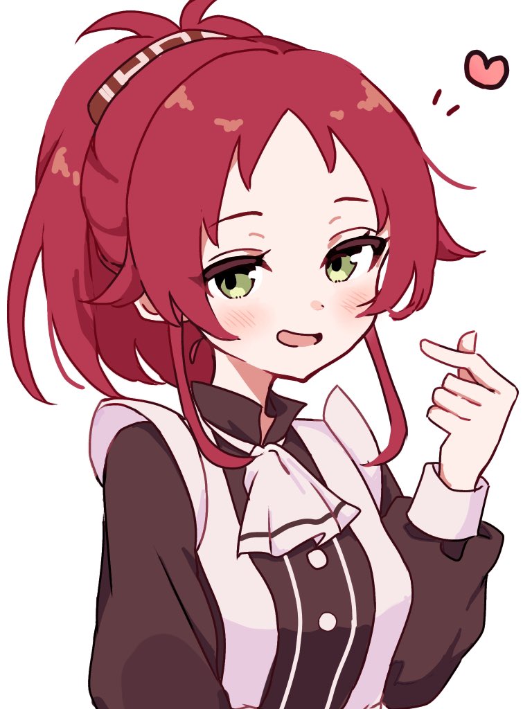 1girl, aisha_greyrat, apron, ascot, baru_4416, black_shirt, blush, buttons