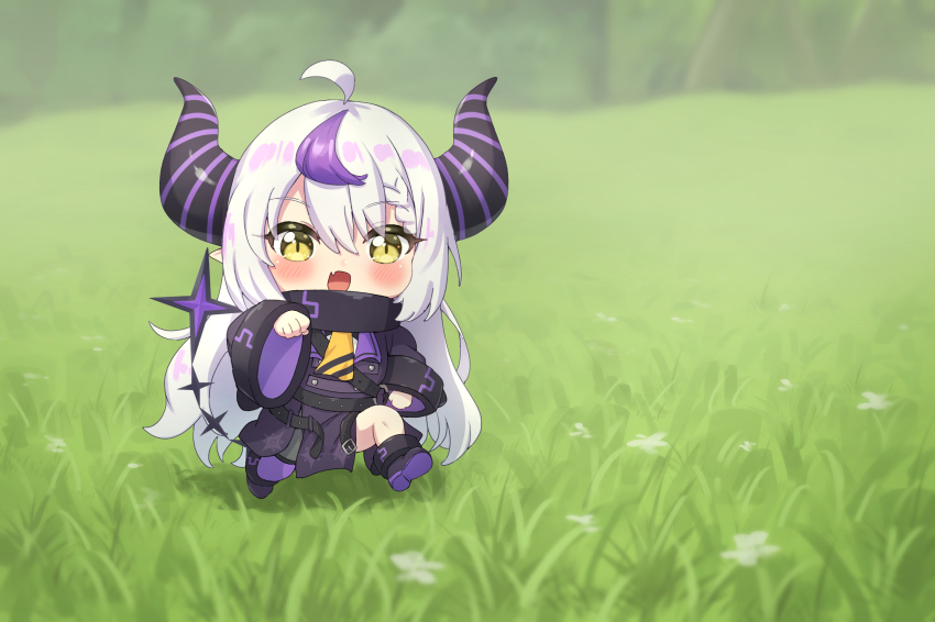 1girl, :d, ahoge, black_boots, black_dress, blurry, blurry_background, blush