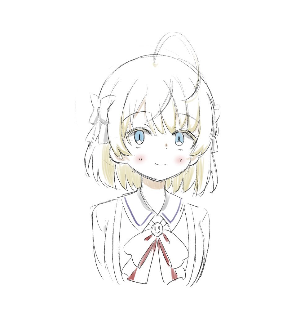 1girl, ahoge, assault_lily, blonde_hair, blue_eyes, blush, bow, bowtie