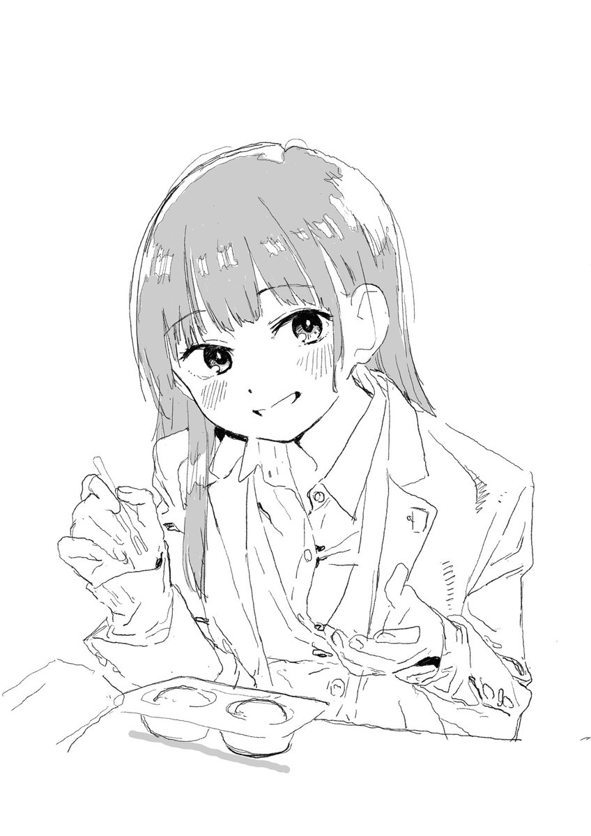 blush, boku_no_kokoro_no_yabai_yatsu, e_eel, greyscale, jacket, long_hair, monochrome, yamada_anna