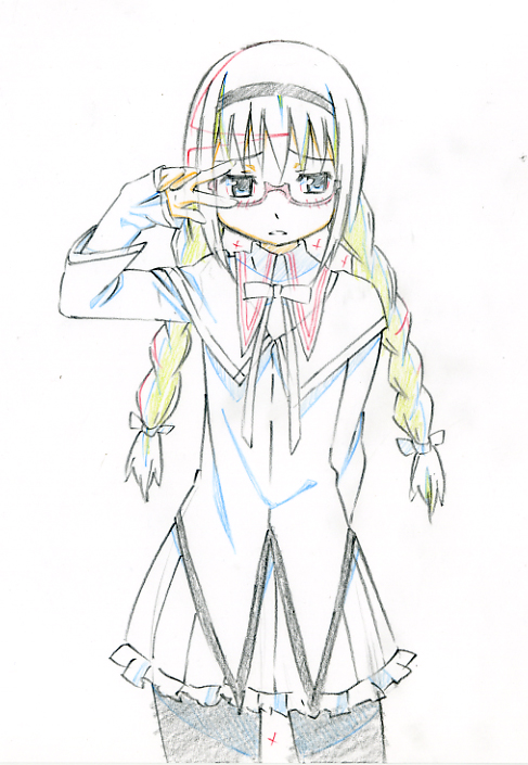 10s, 1girl, akemi_homura, akemi_homura_(magical_girl), arm_behind_back, blonde_hair, blue_eyes, blush