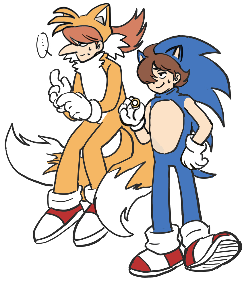 2boys, absurdres, ahoge, large_nose, blue_eyes, brown_hair, cosplay, cyborg