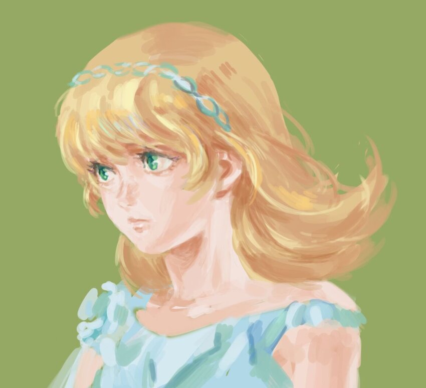 1girl, blonde_hair, closed_mouth, cyborg, cyborg_009, dress, francoise_arnoul, green_eyes